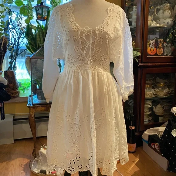 white christmas dresses White Lace Up Milkmaid Maxi Dress – Ragstock main image 0